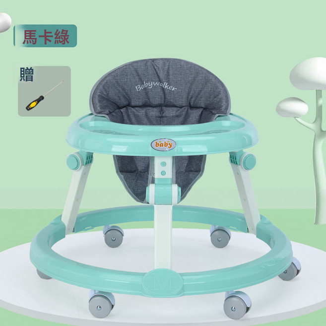 DFMEI 多功能嬰幼兒學步車 防側翻可折疊音樂學行車, 綠色 青蛙款 普通輪餐盤款:如圖