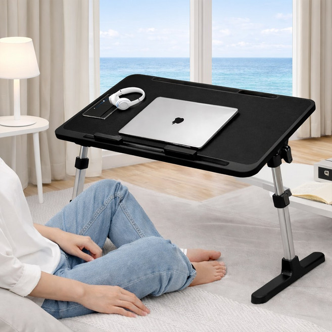 라온프리 5단 각도조절 접이식 침대 테이블, 블랙 일반형