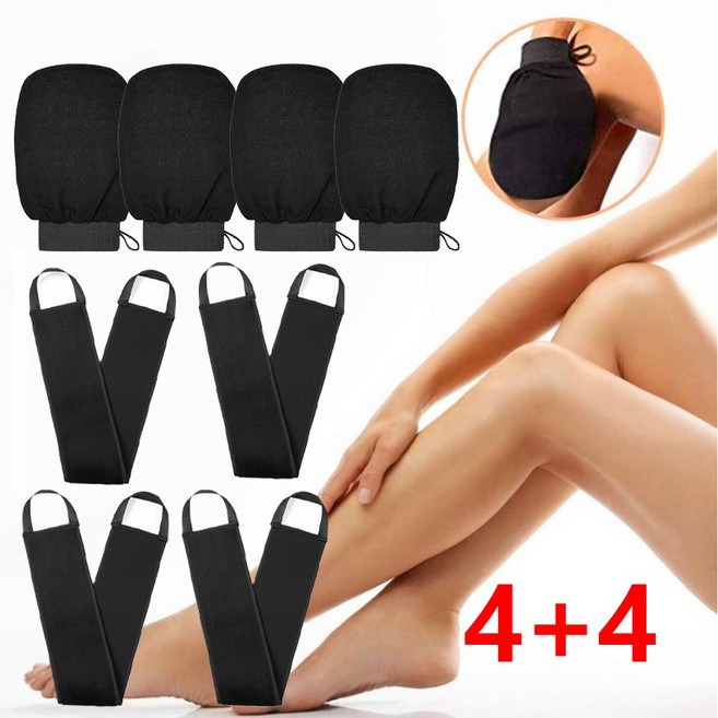 4+4때밀이 장갑 때타올 등때밀이, 1세트, 8개입, 블랙