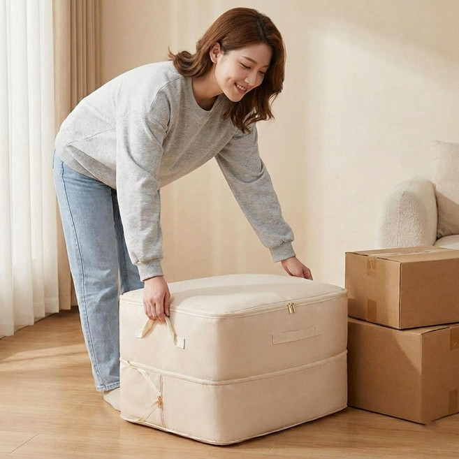 SOLEV 대용량 리빙박스 이불 압축 파우치 2개입, 1개, 베이지