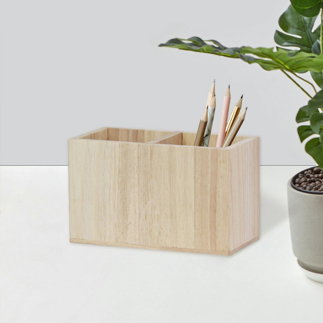 리브로스 나무 연필꽂이 원목 연필통 캐릭터 2칸 레이저 각인가능 사각 / 디자인 34종, 1.무지