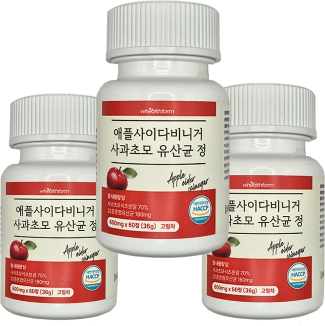 웰쓰팜 영국산 유기농 애플사이다비니거 애사비 정 알약, 3개, 60정 - 쿠팡