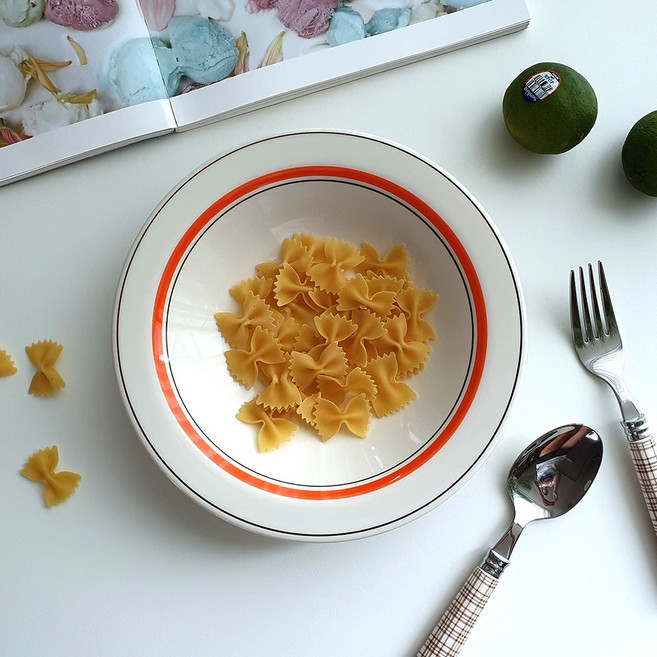 카네수즈 스노우톤 파스타접시 2size 4color 8인치 9인치 21cm 23cm 브라운 오렌지 그린 블루 파스타볼 스파게티 샐러드 볼 kanesuzu, 브라운9인치[21100227], 1개