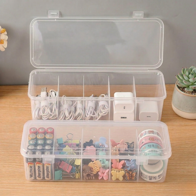 로젠스 5칸 다용도 칸막이 수납 정리함 케이스, 투명, 2개