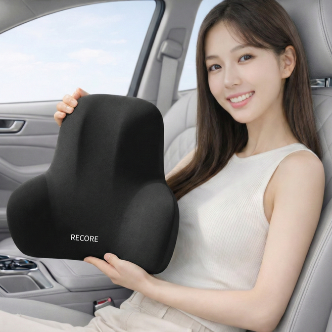 리코어 차량용 고급 등받이 허리쿠션 바른자세, 1개, 블랙