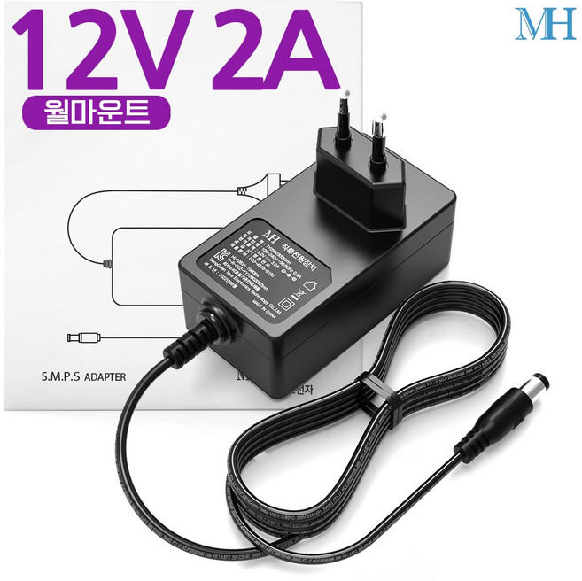 명호전자 12V2A 아답터 벽걸이형(TY1200200KImn) DC 12V 2A 어댑터, TY1200200KImn, 1개