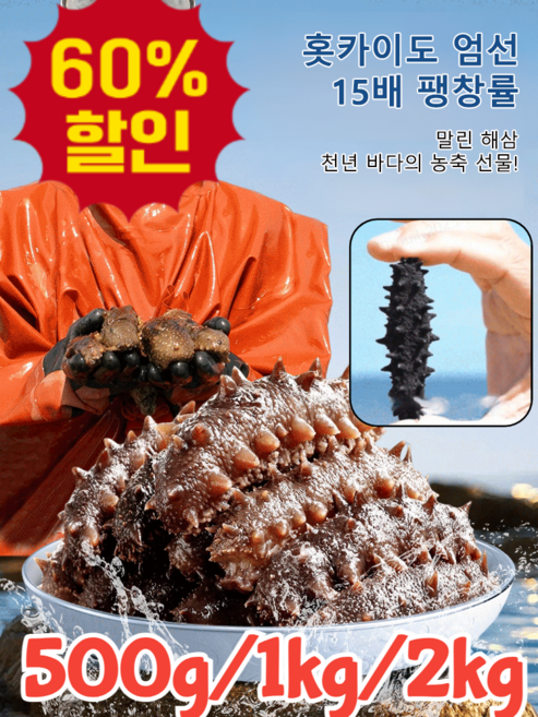 [홋카이도 엄선 15배 팽창률] 말린 해삼 산지직송 수입산 건해삼채 자연산 해삼 1kg 해삼 말린것, 20개입 [2-2.5cm]*5, 1개