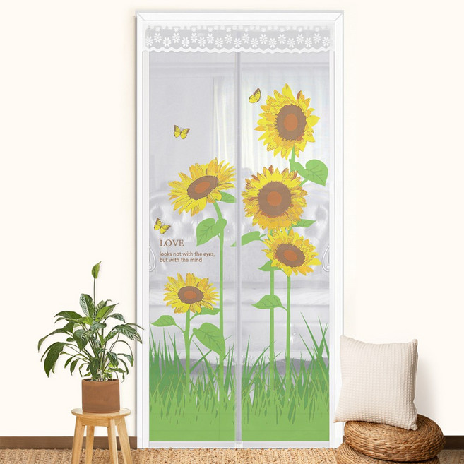 다샵 현관용 방문 자석 벨크로 부착형 모기장, 썬플라워