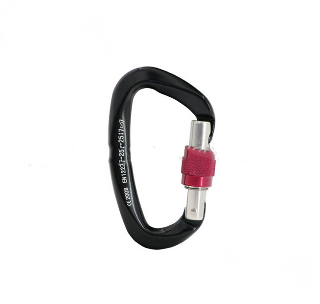 까마느 잠금 카라비너 클라이밍 등산고리 25KN 항공 알루미늄 등산 등반 암벽 빙벽 클라이밍, 블랙