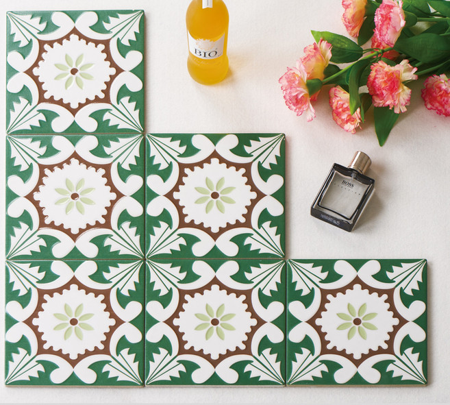 북유럽자기질패턴 핑그린 타일 200mmX200mm, 10개, 2X2095