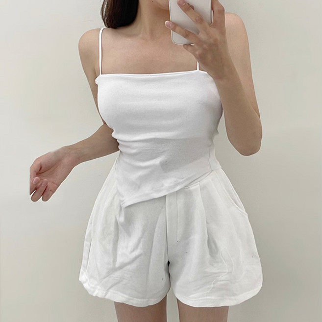 마이쏭 여성 여름탑 슬림 무지 바캉스룩 슬링사선끈나시(캡내장)