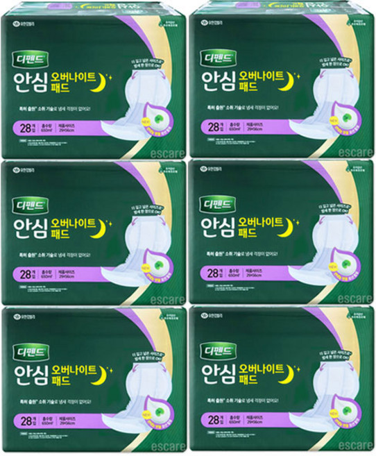 디펜드 안심 오버나이트 라운드형 패드 장시간용 속기저귀, 28매입, 6개