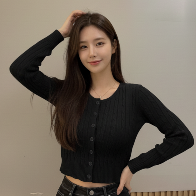 앤코 세미 크롭가디건 여성 꽈배기 니트가디건