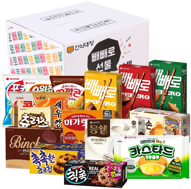 [간식대장] 빼빼로데이 최고의 간식 빼빼로 실속 D세트 아몬드 빼빼로 빼빼로 초코필드 빼빼로 오리지널 포카칩 스윙칩 볶음고추장 꼬깔콘 군옥수수 오징어 땅콩 땅콩강정 새우깡 오징어집, 1개, 빼빼로실속D