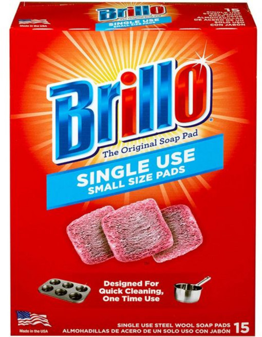 Brillo 브릴로 일회용 스틸 울 비누 패드 더 작은 크기 오리지널 레드 향 1개 15개 카운트 팩
