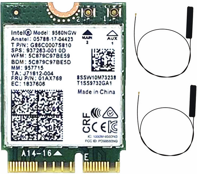 인텔 9560 듀얼 밴드 무선 블루투스 5.0 와이파이 카드 802.ac m.2 cnvi 인텔 9560ngw 2.4g 5GHz, 02 9560NGWantenna