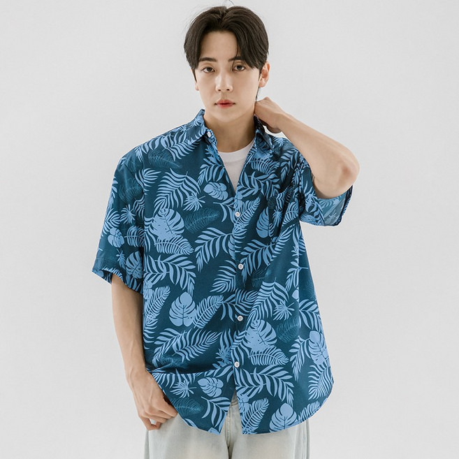 스몰더 남자 여름 오버핏 하와이안 반팔 셔츠