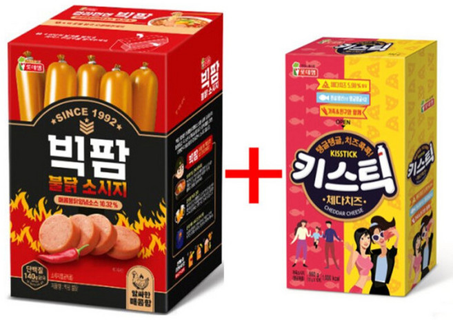 롯데 빅팜불닭1200g+키스틱550g 기획 간식 소시지 어린이 성인 남여노소 주전부리, 1개, 1.2kg