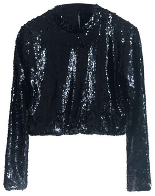 블랙핑크 로제 전소미 스팽글 블랙 탑 긴팔 크롭티 무대 의상 방송 댄스 걸그룹 아이돌 재즈 클럽