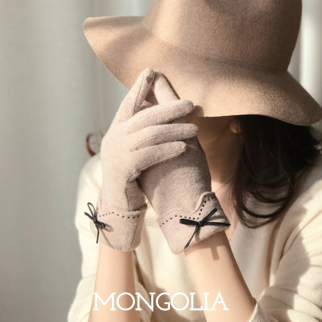 몽골리아 겨울 여자 리본 양털 장갑 여성 방한 스마트폰터치 스타일러쉬