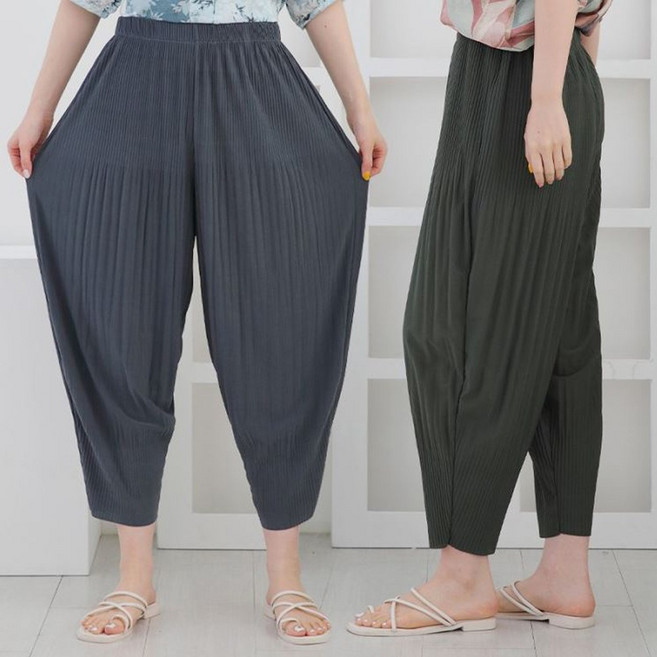 러브포텐 여성 빅사이즈 여름 플리츠 배기바지 오버핏 시원한 주름 바지