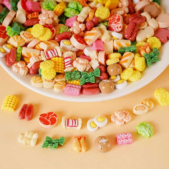 음식 파츠 50개 채소 샤브샤브 만들기 레진 공예 데코덴 diy 재료 미니어처 슬라임 도매 가지 버섯 고기, 샤브샤브재료