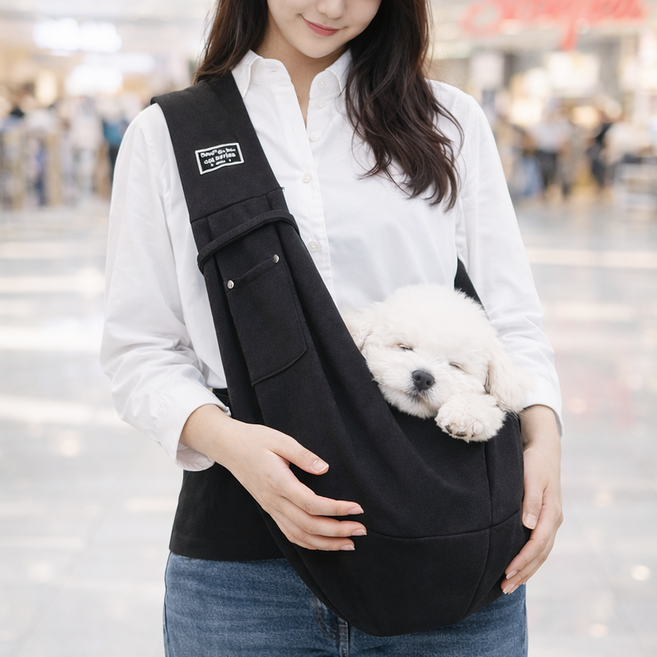 나너마켓 안정감있는 포근한 강아지 슬링백, 1개, 블랙