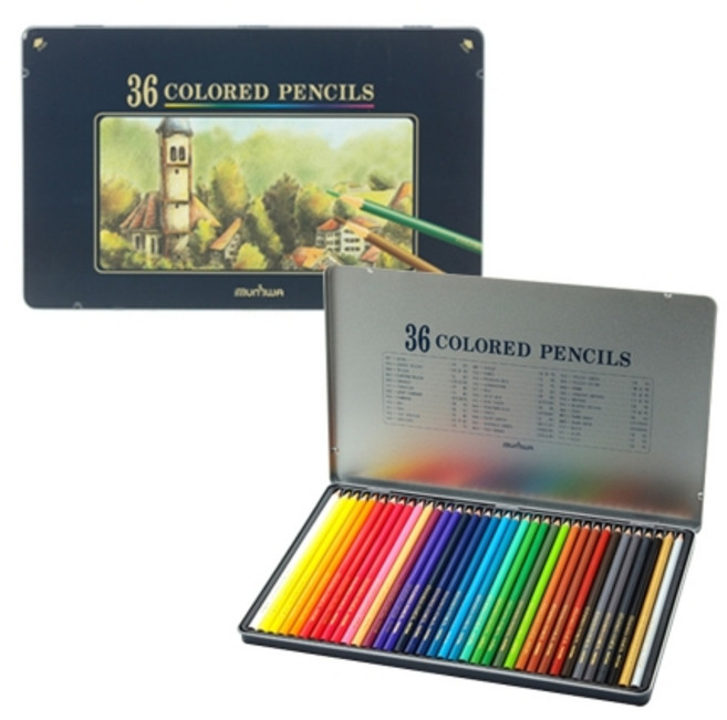 문화연필 넥스프로 고급 유성색연필 36색 틴케이스-갑(6개입)
