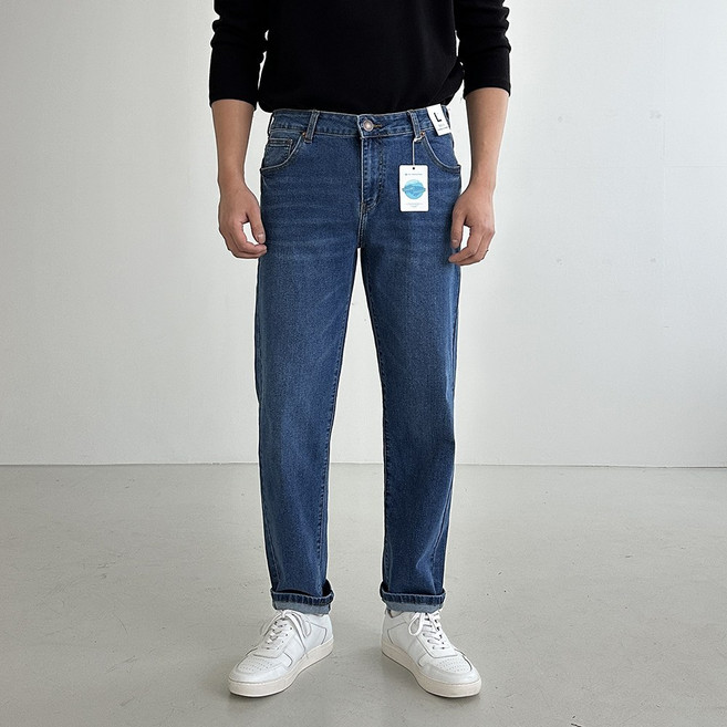 맨즈피플 빅사이즈 남자 사계절 인밴딩 사방스판 일자핏 데님팬츠 청바지