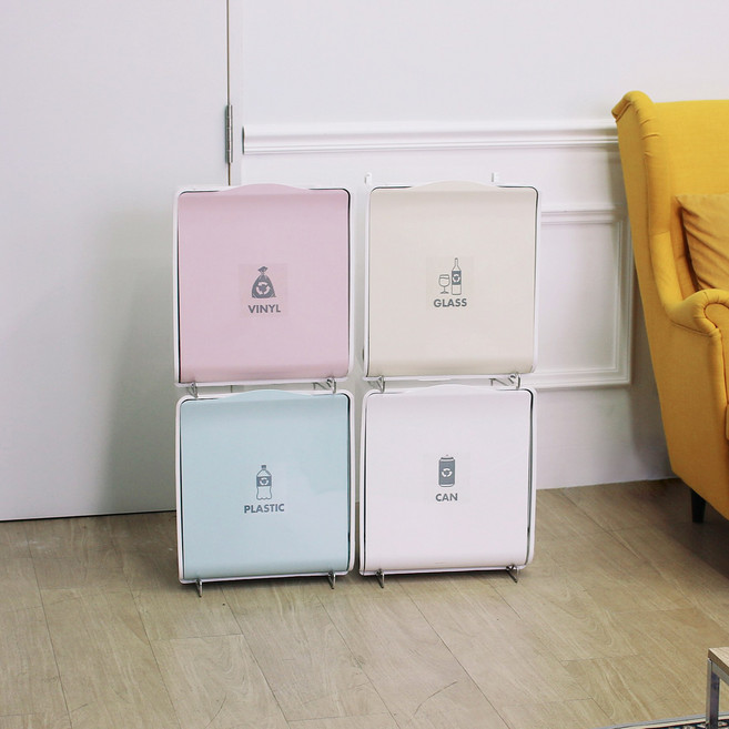 센스큐 매직큐브 분리수거함 32L 2단(4종 색상선택), 크림아이보리, 핑크