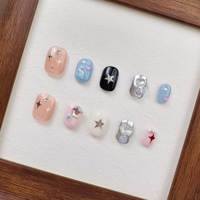 {당일배송} 천안각 숏 스퀘어 핸드메이드 셀프 붙이는 네일팁, 1개, 숏 B029 XS