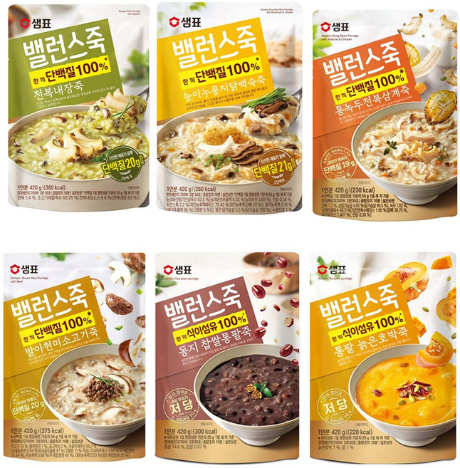 샘표 밸런스 소고기죽 전복죽 팥죽 삼계죽 닭백숙죽 호박죽 420g 6종각 1개