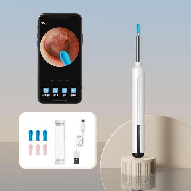 Kiboer 스마트 가시 귀이개 고화질 와이파이 연결 LED 조명 방수 C타입 충전, 화이트, 1개