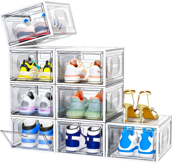 Kipnos 신발 보관함 신발장 정리함 슈케이스 신발정리함 단단한투명 신발장 정리함 강한 신발장 신발박스 정리함 견고한 슈케이스 신발 정리함 신발 보관함신발케이스 튼튼하고안정적, 8단, 화이트