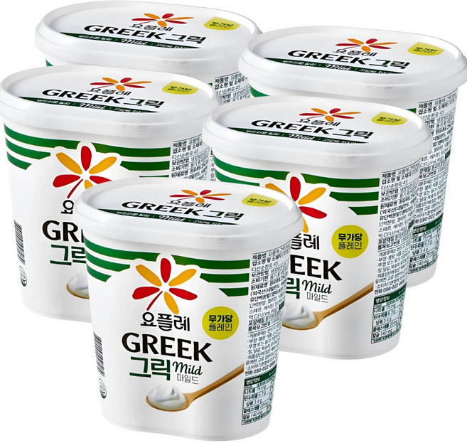 빙그레 요플레 그릭요거트 무가당 플레인, 5개, 900g