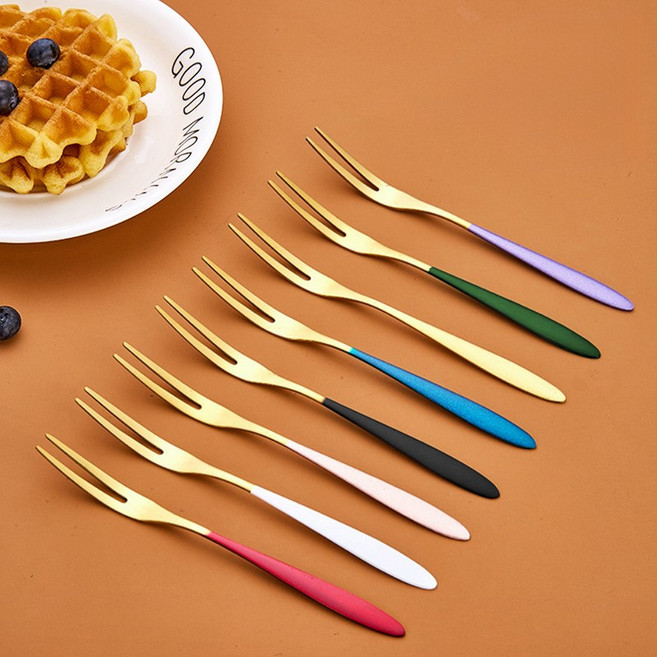 한연솔 고급형 포크세트 북유럽 스테인리스 과일 간식 케이크 샐러드 티포크 8종 세트, 1세트, 8색