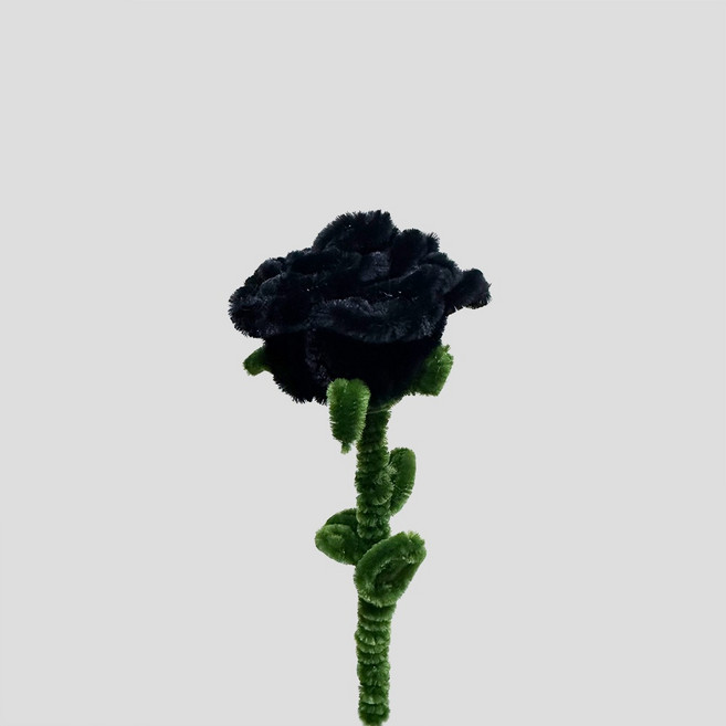 手工毛根成品花 單根 毛根花 DIY花藝裝飾 創意禮物 畢業節日裝飾, 1個, 玫瑰-黑