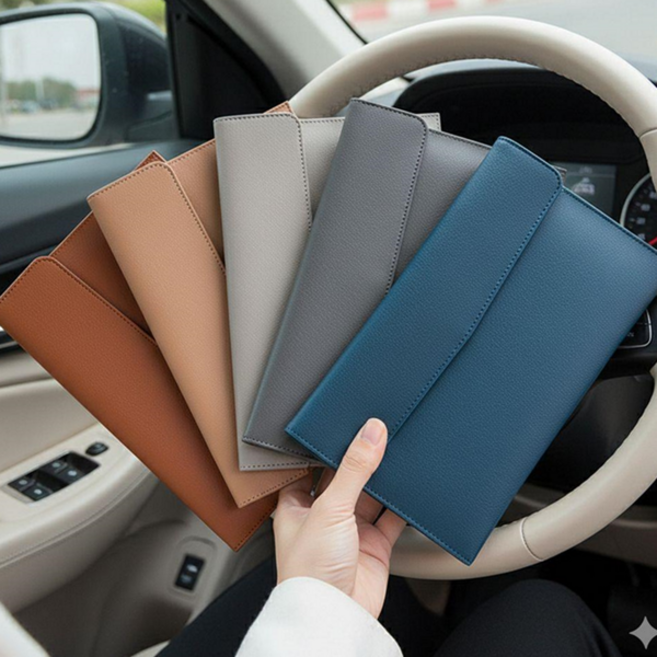 자동차 서류 케이스 차량용 보관 차량 가죽 서류 파우치 문서 자동차용 정리함 바인더 필수품 등록증 커버, 라이트그레이