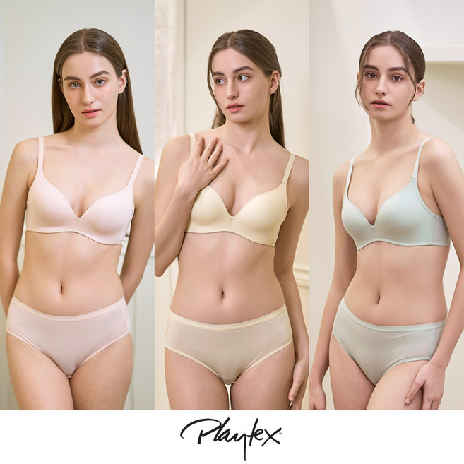 플레이텍스 노와이어 시크릿 브라팬티 6종 피치+버터옐로우+민트