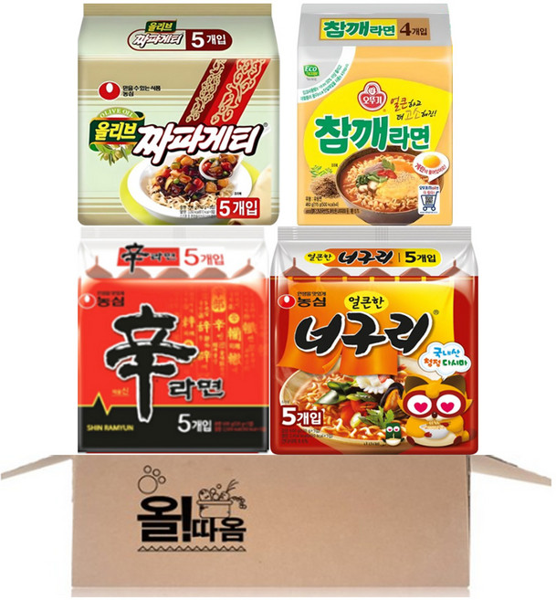 참깨세트 인기봉지라면 4종 20개입 (쨔파게티5 참깨라면5 너구리5 신라면5) 1세트