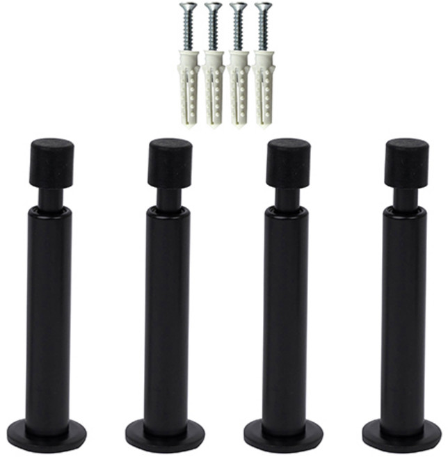 스프링 도어 완충 방문 스토퍼 4개입 세트 + 설치 피스 칼블럭, 1세트, 블랙