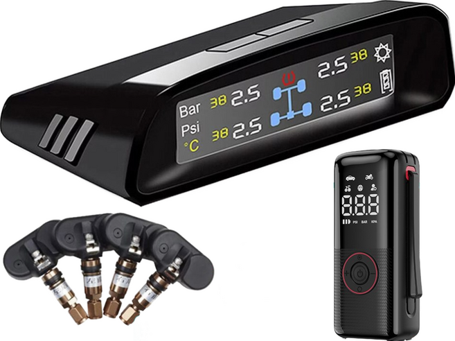 FLYone TN-400 胎內式胎壓偵測器 TPMS 無線太陽能 (彩色) 德國英飛淩 日本松下電池, 黑色+送打氣機(型號隨機贈送), 1套