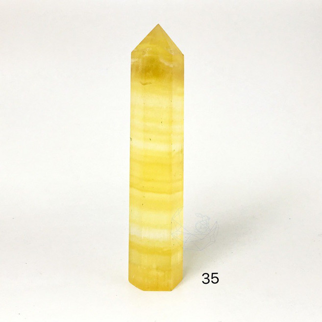 黃螢石 螢石柱 細閃 帶彩虹光, 1個, 35