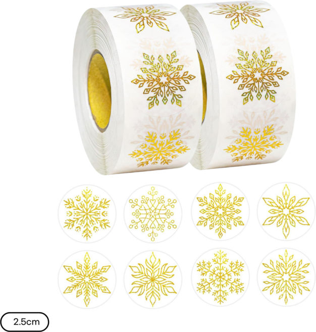 500매입 눈꽃송이 결정 스티커 2.5cm, 2세트, 골드(S764)