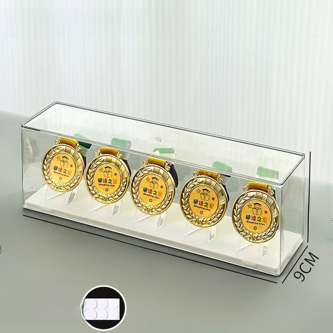 마라톤 명예 메달 정리함 다기능 동전 선반 디스플레이 광택 표면 보관함 기념 스탠드, 6 긴 상자 1개⭐지지대 5개 고정