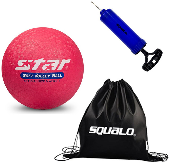 스타 소프트 발리볼 8호 CB818 탱탱볼 배구 피구 고무 공, 레드 + SQUALO 공가방 & 펌프