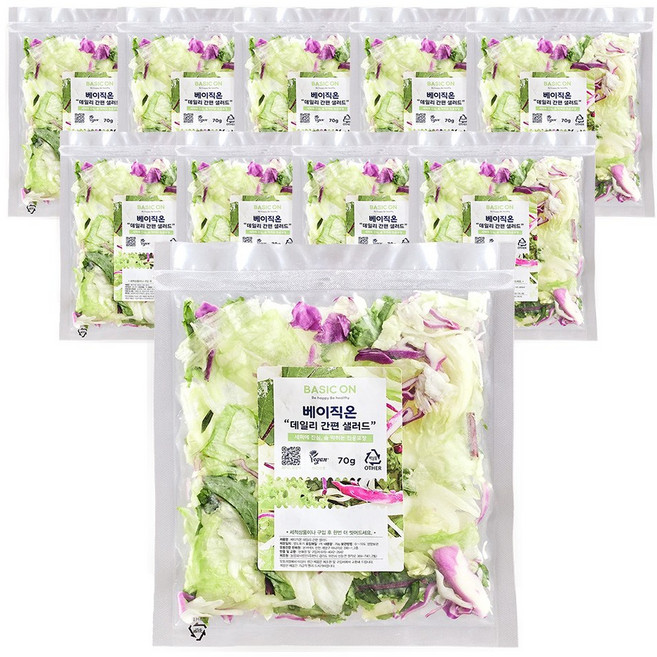 베이직온 진공포장 탄산 세척 샐러드 소스증정, 70g, 10개