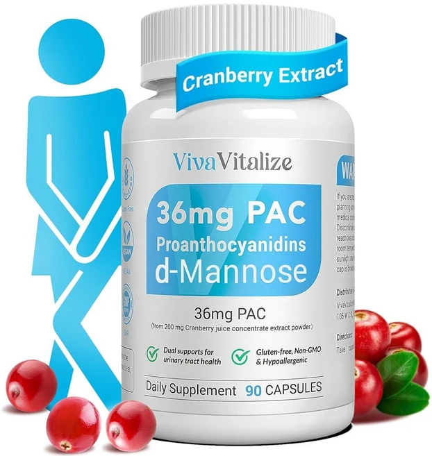 5 in 1 여성용 크랜베리 보충제 36mg PAC 100% 용해성 D-만노스 민들레 허브 멀베리 우바 우르시 잎 천연 요로 건강 지원 크랜베리 알약 UTI 예방 90캡슐, 5 in 1 여성용 크랜베리 보충제, 36mg PAC - 쿠팡