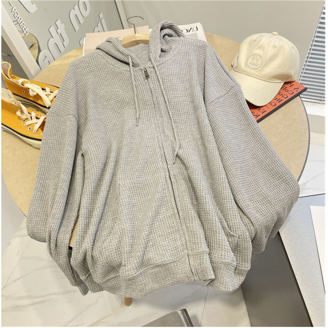 류룡 여성용 와플 카디건 가을 겨울 후드티 후드