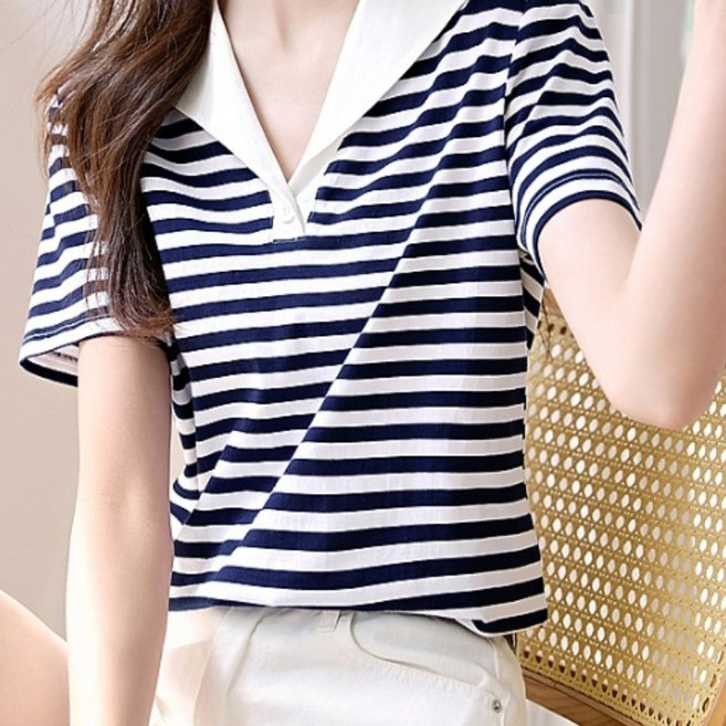 PETITBATH 홀리데이 마린 쿨 스트라이프 배색 빅 세일러 티셔츠